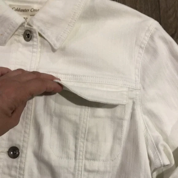 COLDWATER CREEK - FLORIDA Embroidered White Denim Jean Jacket w/Stretch - Picture 5 of 10